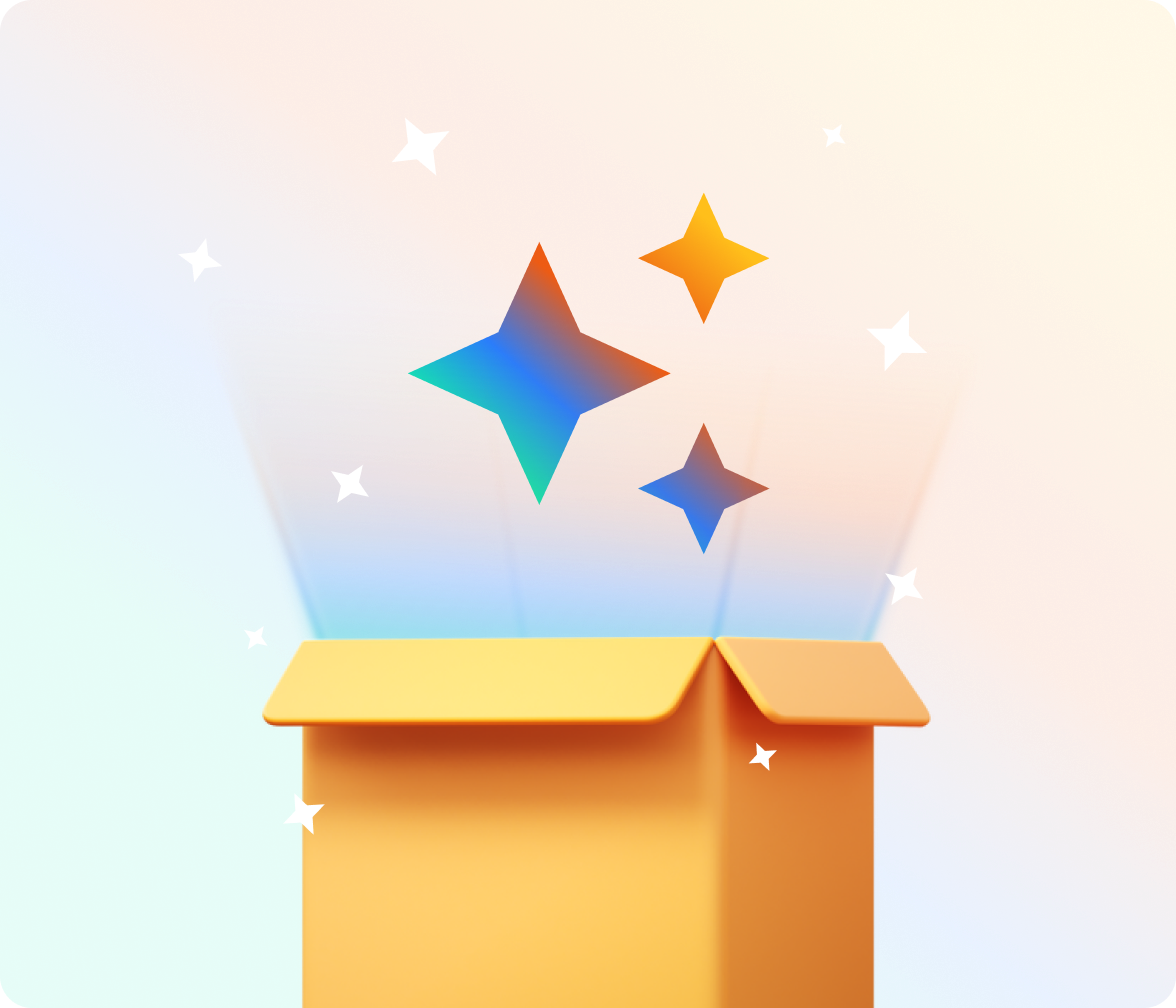 An open box with glowing starts above them representing benefits.